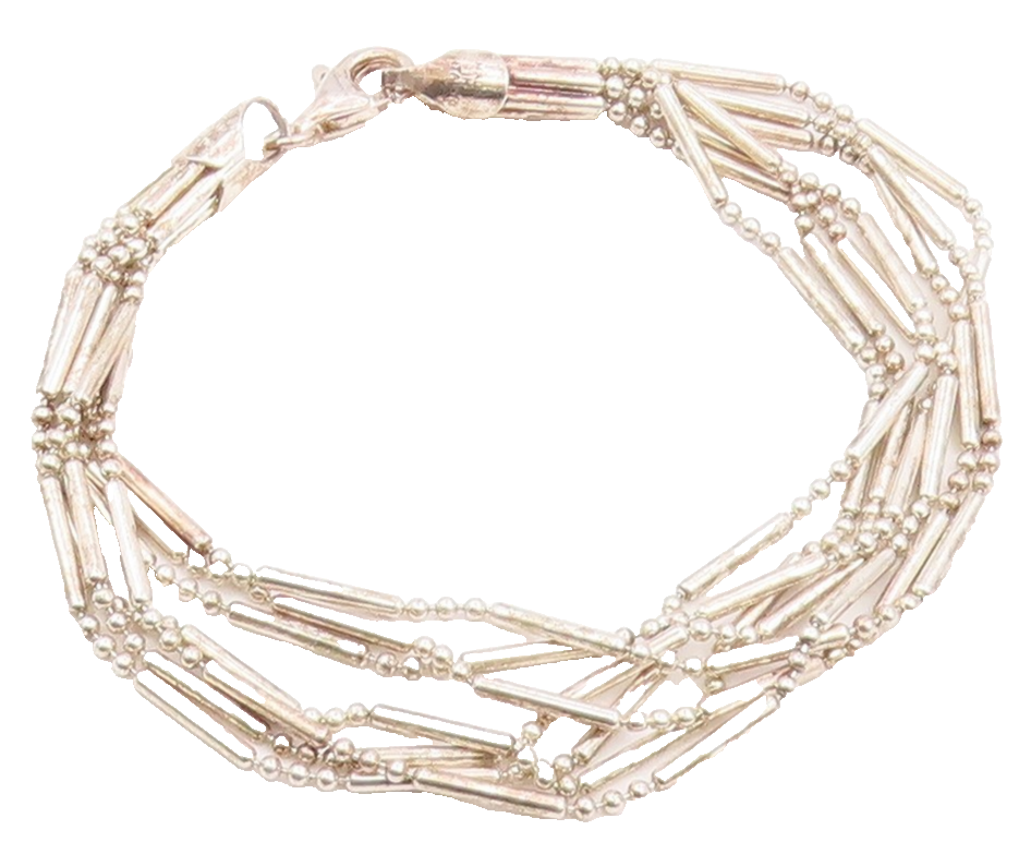 925 Sterling Silver Vintage Bracelet Multi Strand Geometric Bead Link  BT12150