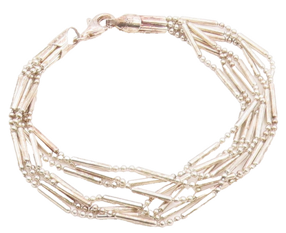 925 Sterling Silver Vintage Bracelet Multi Strand Geometric Bead Link  BT12150
