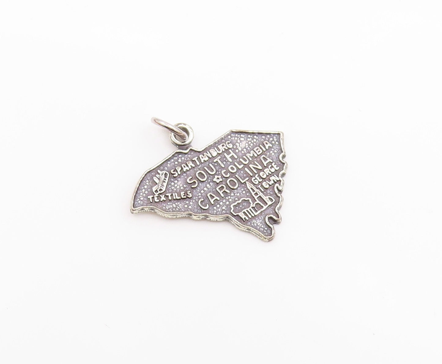 925 Sterling Silver  Vintage South Carolina Map Souvenir Pendant  PT20461