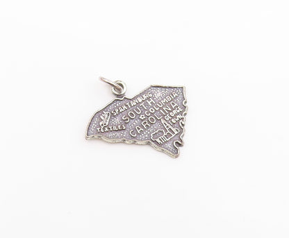 925 Sterling Silver  Vintage South Carolina Map Souvenir Pendant  PT20461