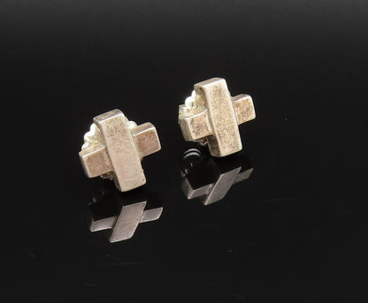 14K GOLD & 925 Silver  Vintage Fashion Minimalist X Stud Earrings  EG11968