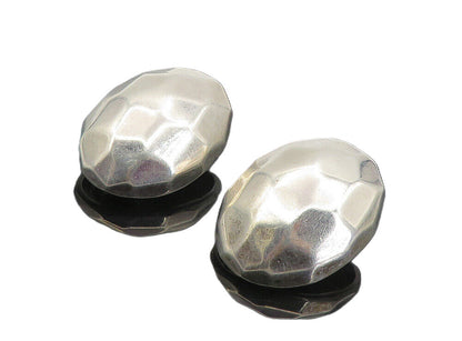 925 Sterling Silver  Vintage Shiny Hammered Dome Non Pierce Earrings  EG4443