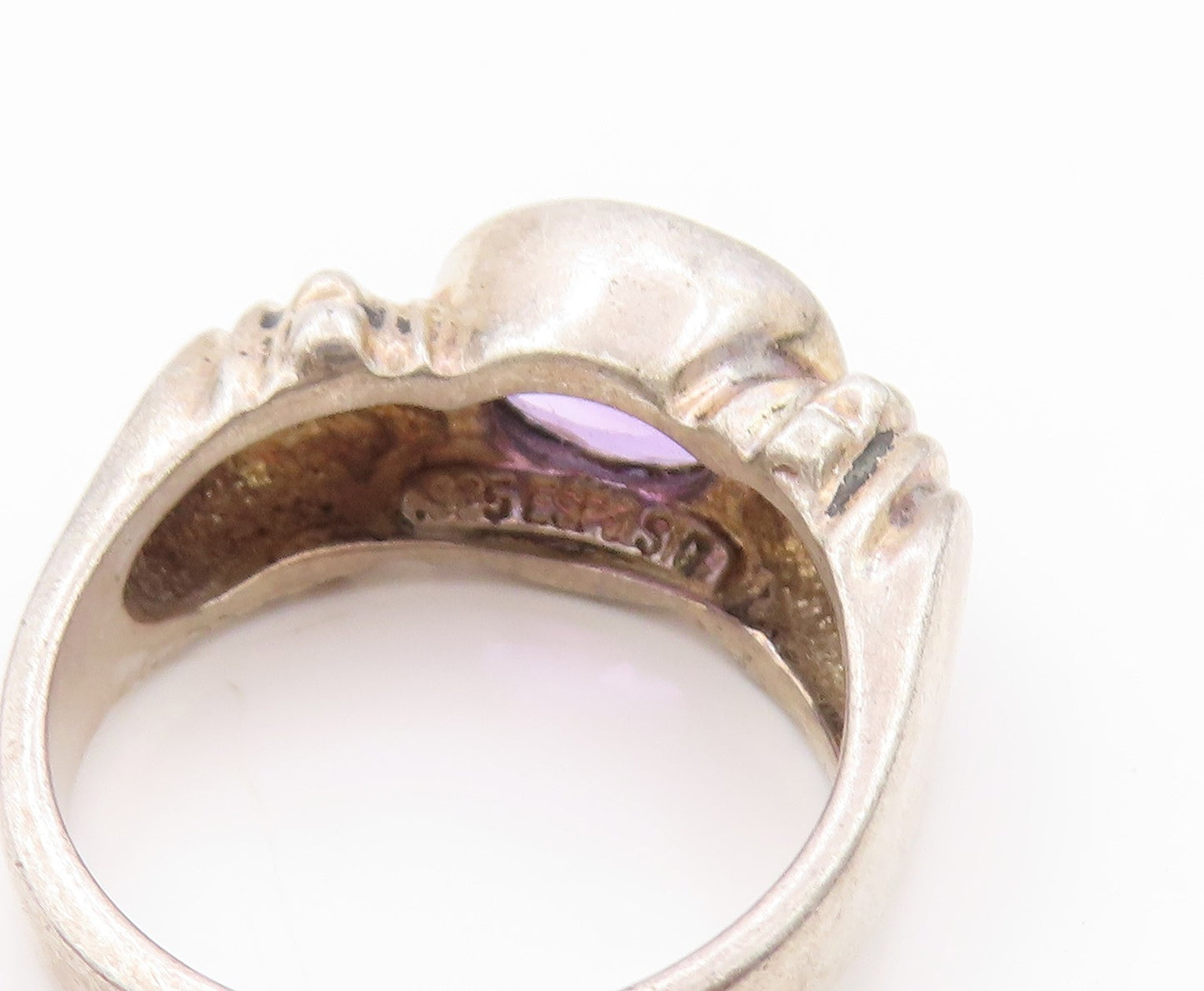 925 Sterling Silver Vintage Ring Antique Design Carved Amethyst  Sz 8  RG32750