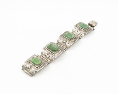 DAMASO GALLEGOS MEXICO 925 Silver  Vintage Jade Warrior Chain Bracelet  BT7607