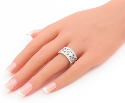 925 Sterling Silver Vintage Ring CZ Intricate Wide Eternity Band  Sz 7  RG35064