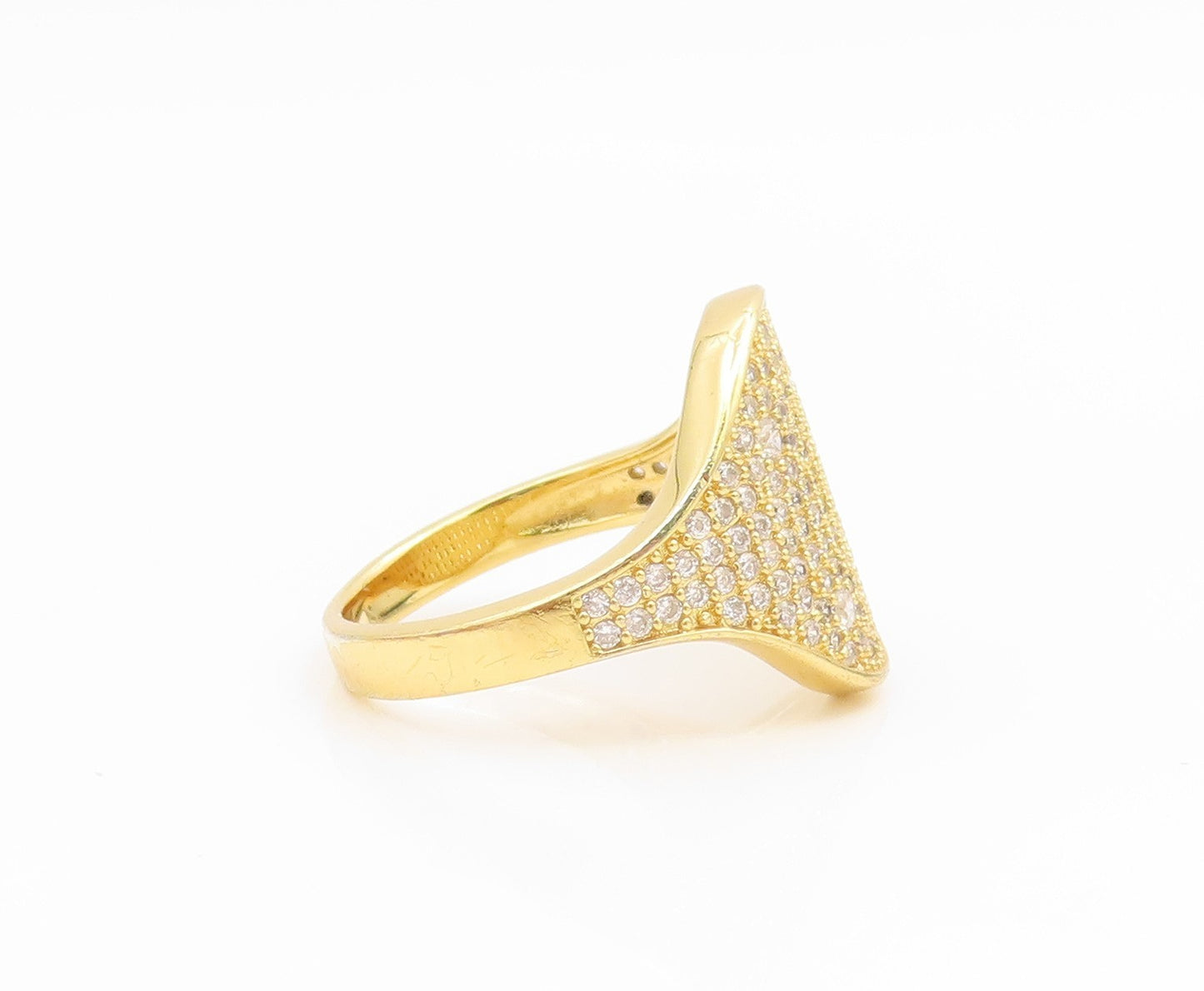 925 Sterling Silver Vintage Ring Gold Plated CZ Pave Signet Band  Sz 7  RG35287