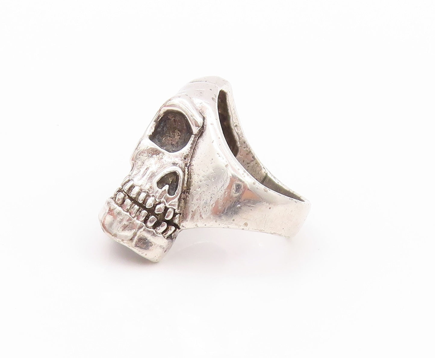 925 Sterling Silver Vintage Ring G&S Solid Carved Biker Skull  SZ 8.5  RG32223
