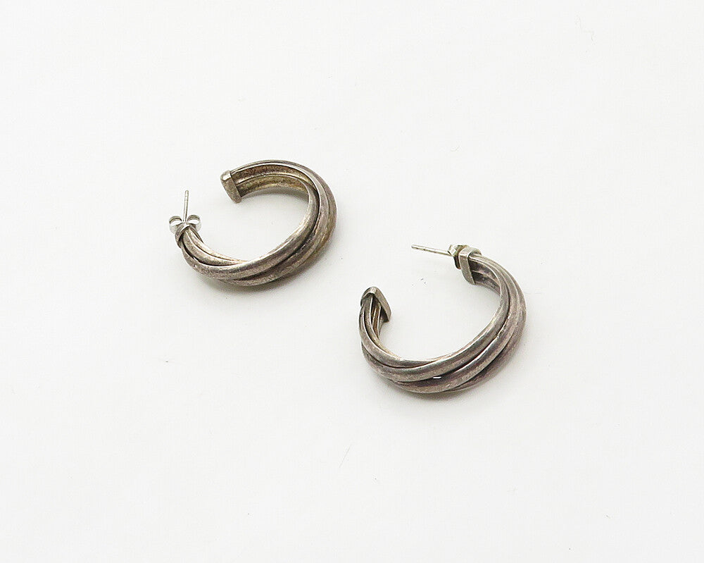 925 Sterling Silver  Vintage Dark Tone Smooth Twist JHoop Earrings  EG9003