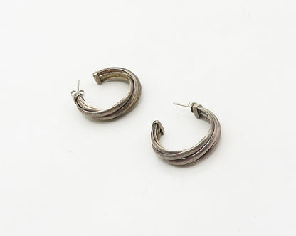 925 Sterling Silver  Vintage Dark Tone Smooth Twist JHoop Earrings  EG9003