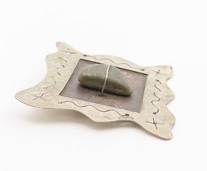 J. BENINATO 925 Silver  Vintage Wire Wrapped Stone Framed Brooch Pin  BP3668