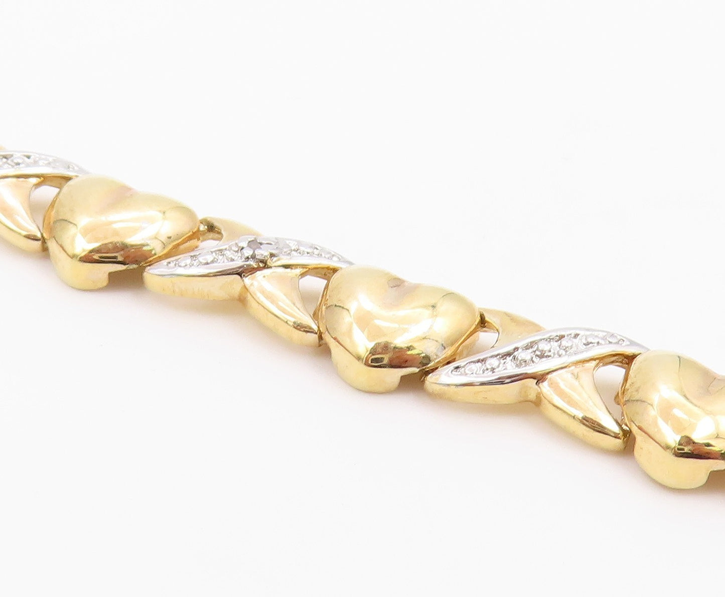 925 Sterling Silver  Genuine Diamonds Love Hearts XO Chain Bracelet  BT7583