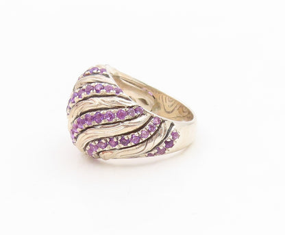 925 Sterling Silver Vintage Ring Modernist Amethyst Wavy Dome Band Sz 7 RG34979