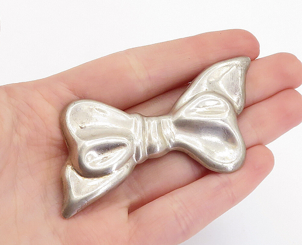 MEXICO 925 Sterling Silver  Vintage Bow Tied Ribbon Motif Brooch Pin  BP2502
