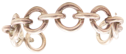 925 Sterling Silver Vintage Shiny Round Macaroni Link Cuff Bracelet BT2060