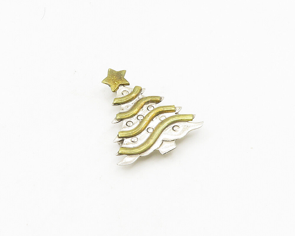 MEXICO 925 Sterling Silver  Vintage Two Tone Christmas Tree Brooch Pin  BP7404