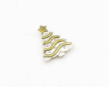 MEXICO 925 Sterling Silver  Vintage Two Tone Christmas Tree Brooch Pin  BP7404