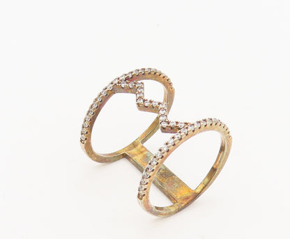 925 Sterling Silver Vintage Ring Gold Plated Bordered Topaz Sz 6.5  RG27991