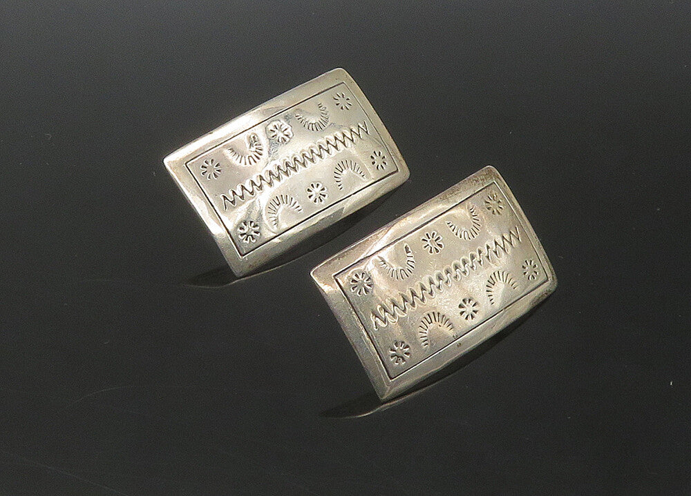 925 Sterling Silver  Vintage Shiny Etched Pattern Square Drop Earrings EG10915
