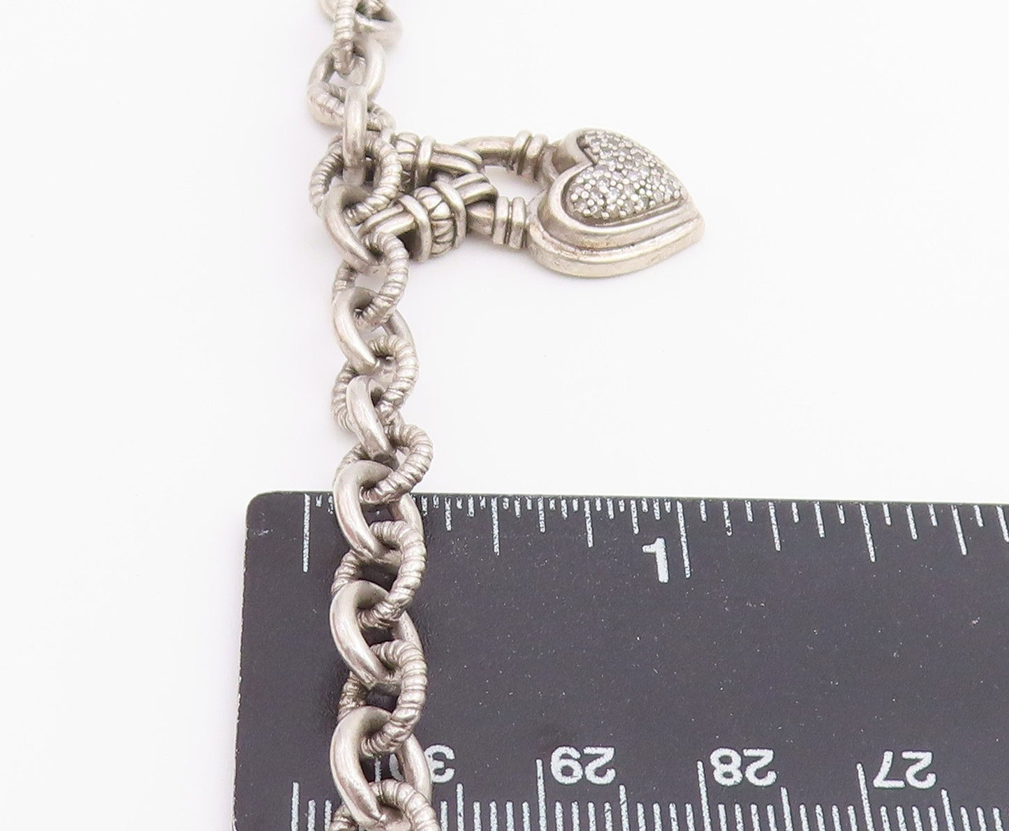 925 Sterling Silver Vintage Bracelet Real Diamonds Love Heart Toggle  BT12223