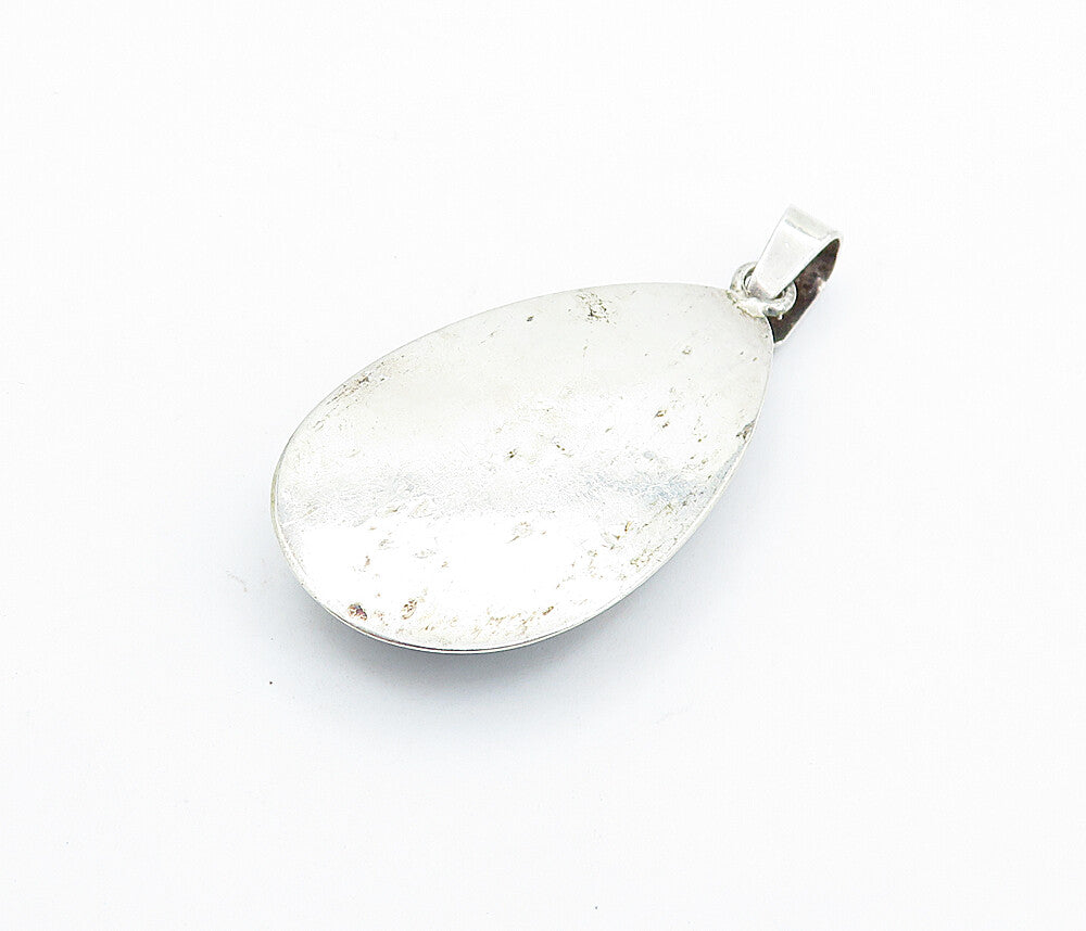925 Sterling Silver  Vintage Cabochon Cut Eilat Stone Tear Drop Pendant PT4121