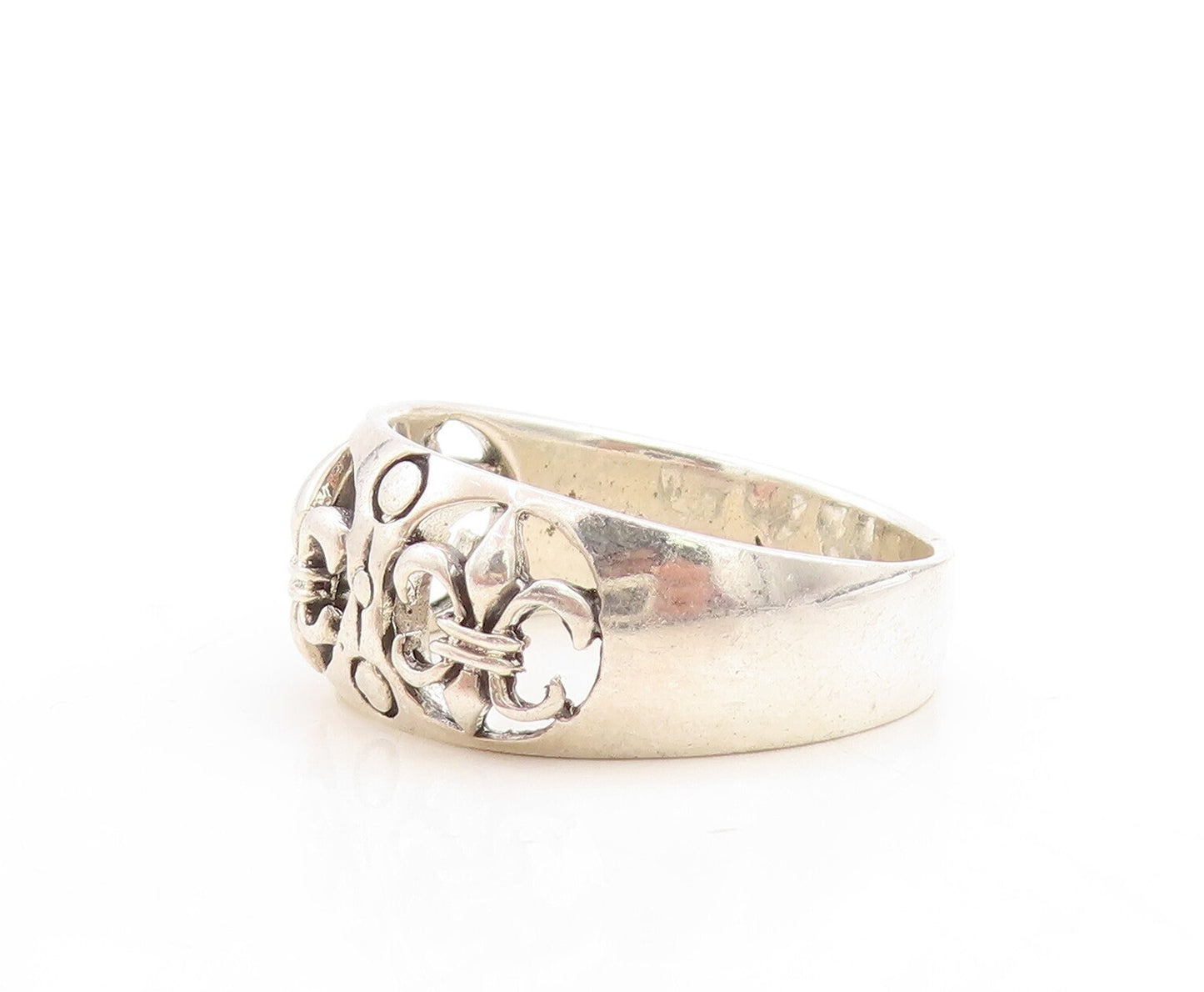 925 Sterling Silver Vintage Ring Designer Cutout Lily Flowers  Sz 14  RG31406