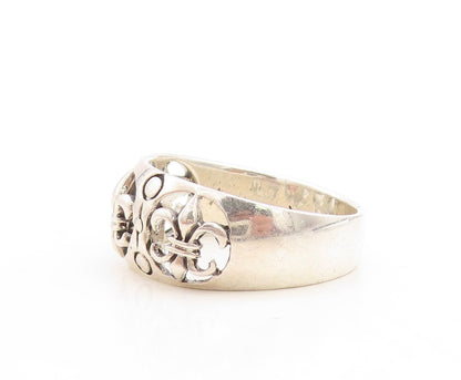 925 Sterling Silver Vintage Ring Designer Cutout Lily Flowers  Sz 14  RG31406