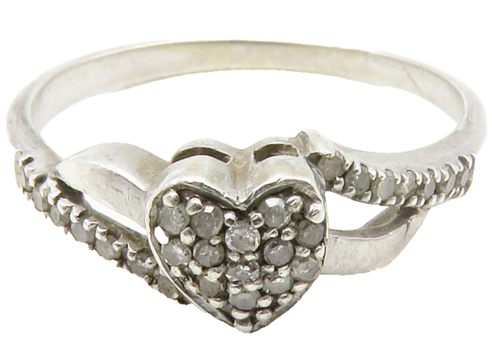 925 Sterling Silver  Vintage Genuine Diamonds Heart Band Ring Sz 8  RG13366