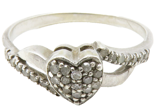 925 Sterling Silver  Vintage Genuine Diamonds Heart Band Ring Sz 8  RG13366