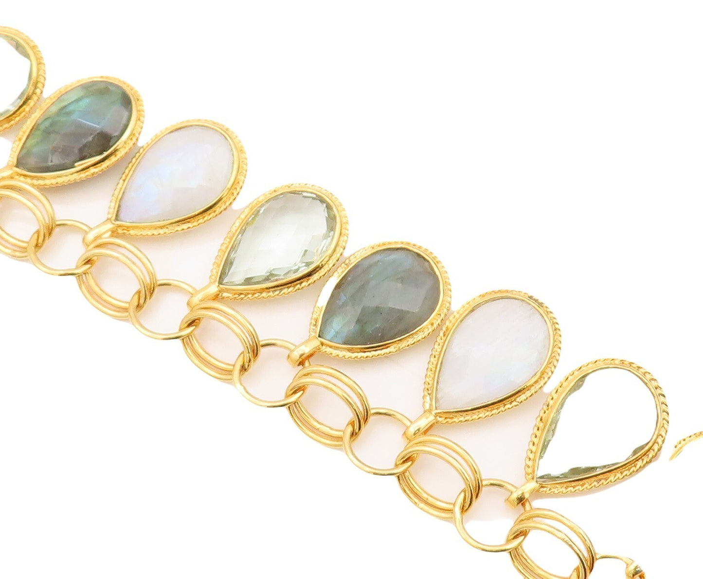 925 Sterling Silver Vintage Bracelet Gold Plated Dangling Gemstones  BT10777