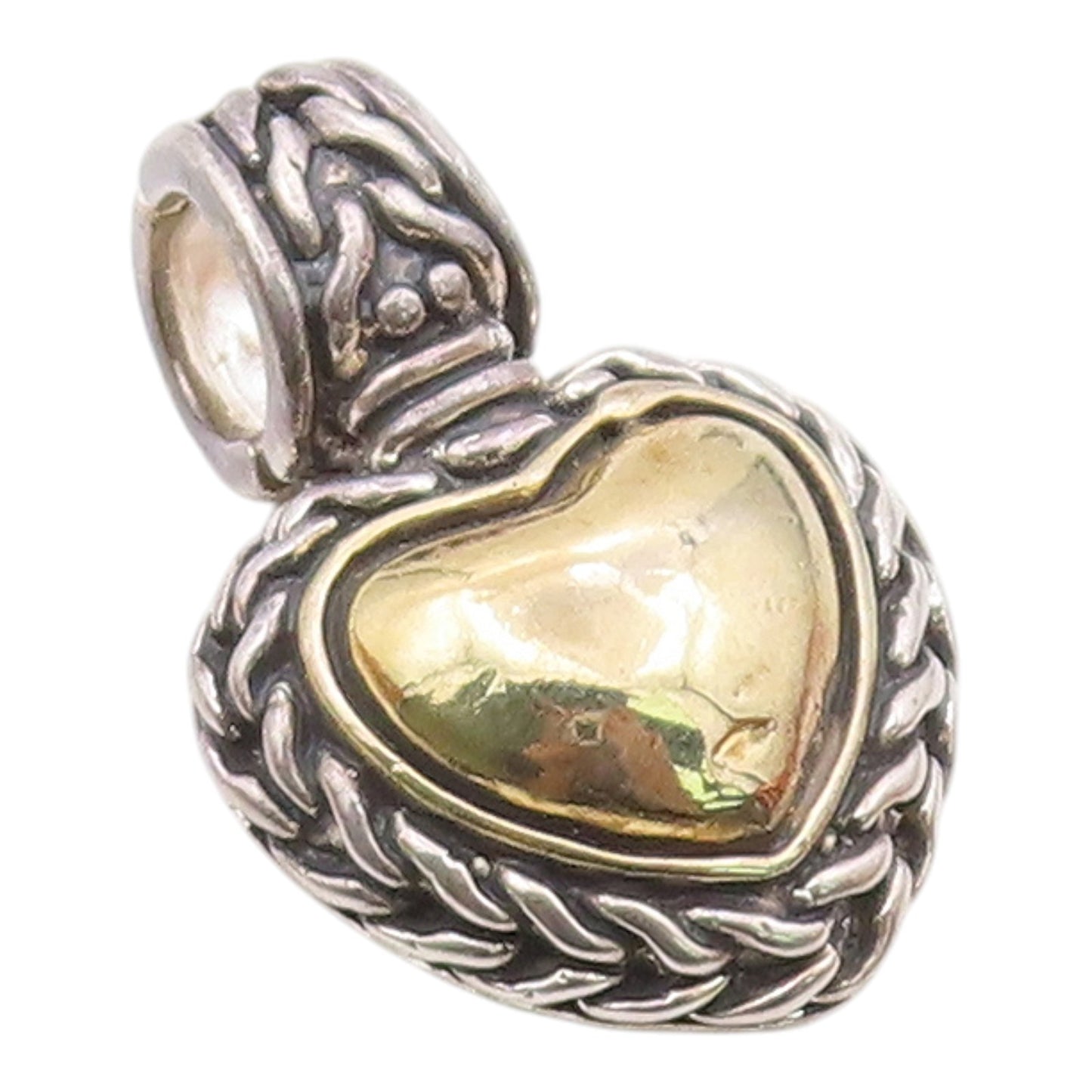 925 Sterling Silver  Vintage Shiny Two Tone Love Heart Cutout Pendant  PT16995