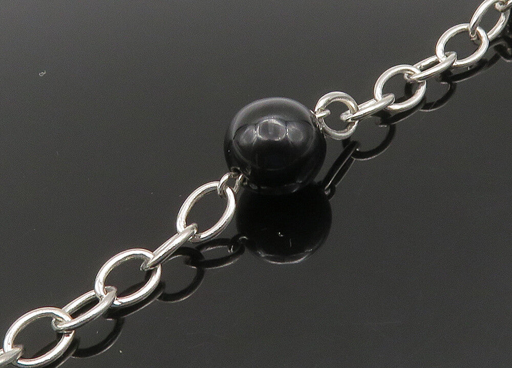 ESPO 925 Sterling Silver Vintage Black Onyx & Cubic Zirconia Necklace  NE3678