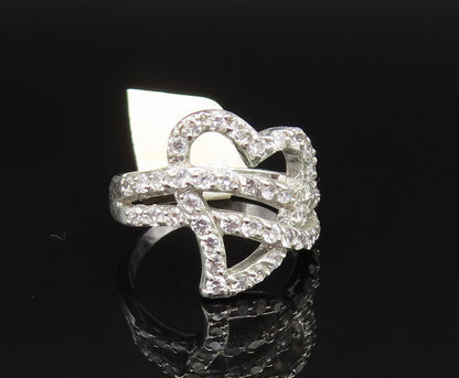 925 Silver  Vintage Cubic Zirconia Overlapping Love Heart Ring Sz 7.5  RG25647