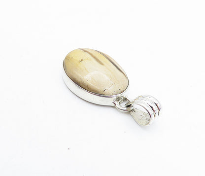 925 Sterling Silver  Vintage Cabochon Cut Brown Jasper Oval Pendant  PT3091