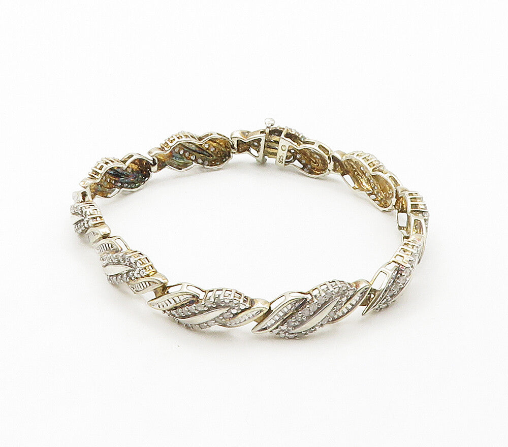 925 Sterling Silver  Shiny Genuine Diamonds Hinge Link Chain Bracelet  BT6283