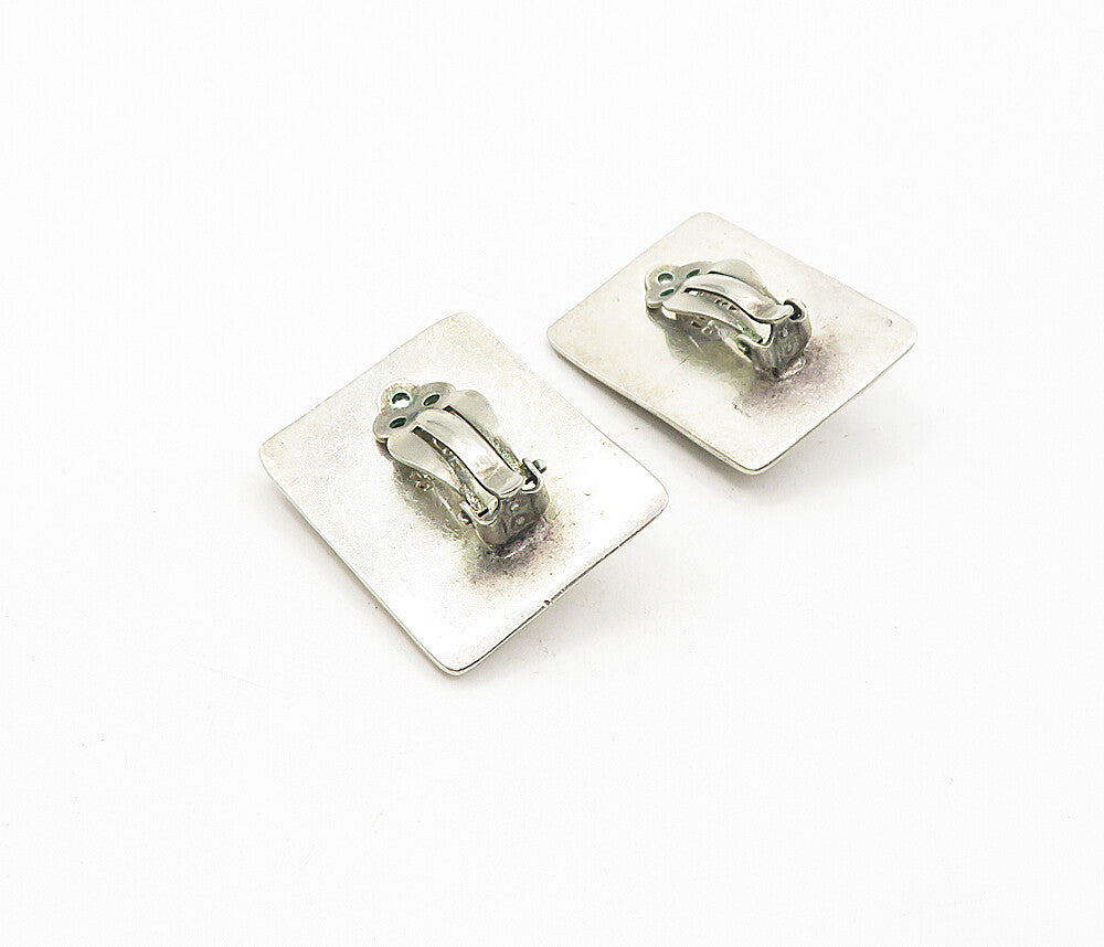 MEXICO 925 Sterling Silver Vintage Square Dome Non Pierce Earrings EG3831
