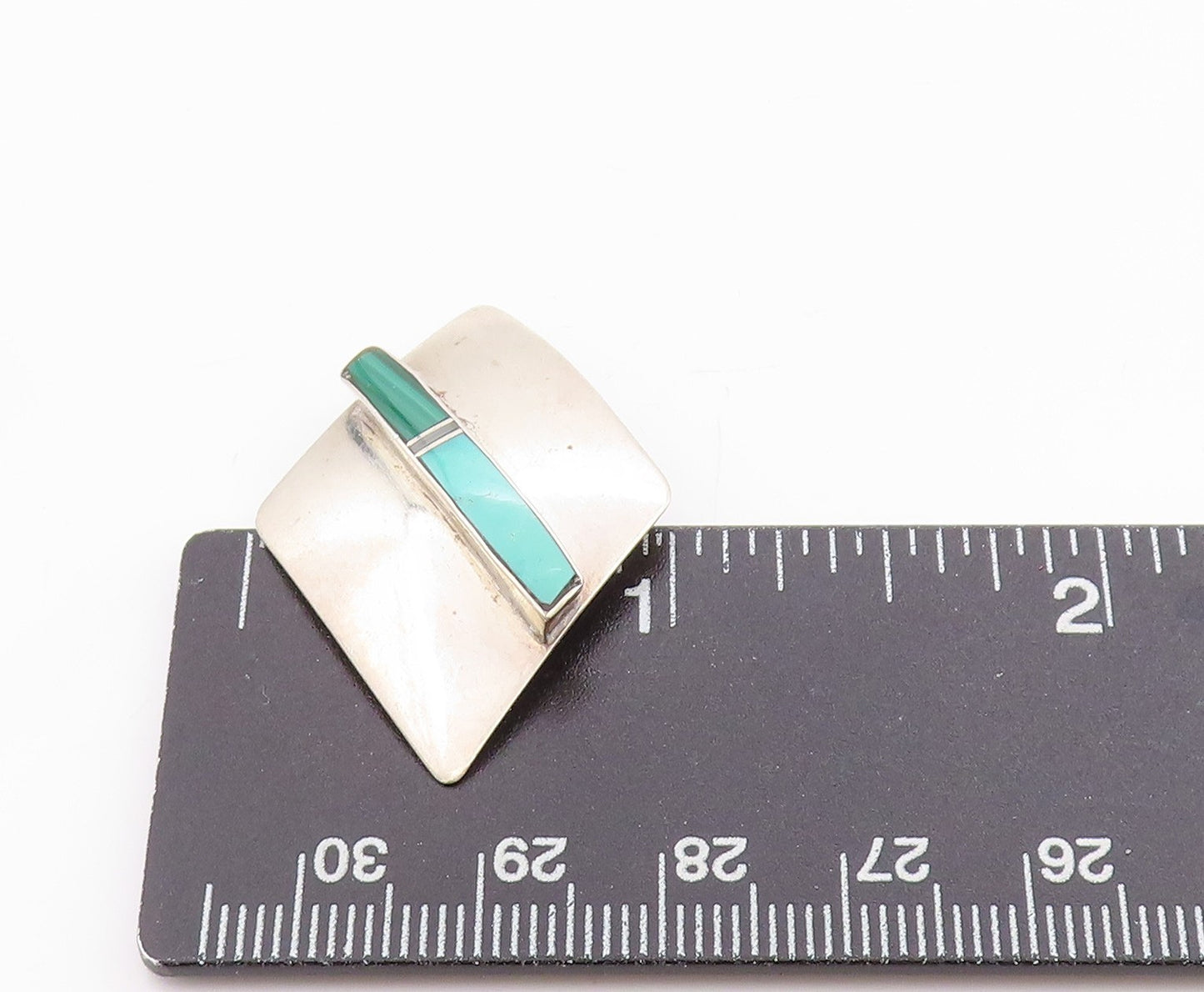 925 Sterling Silver Vintage Brooch NAVAJO Geometric Gemstone Inlay  BP11754