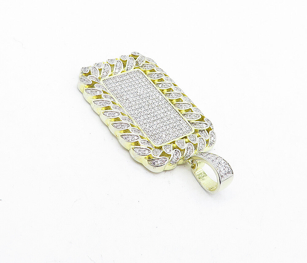 925 Sterling Silver  Sparkling Cubic Zirconia Two Tone Square Pendant  PT3377