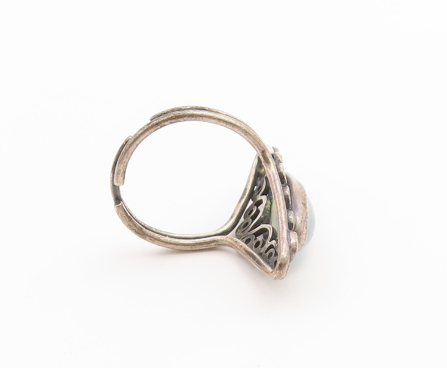 925 Sterling Silver Vintage Ring Cabochon Moonstone Filigree Band  Sz 6  RG36934