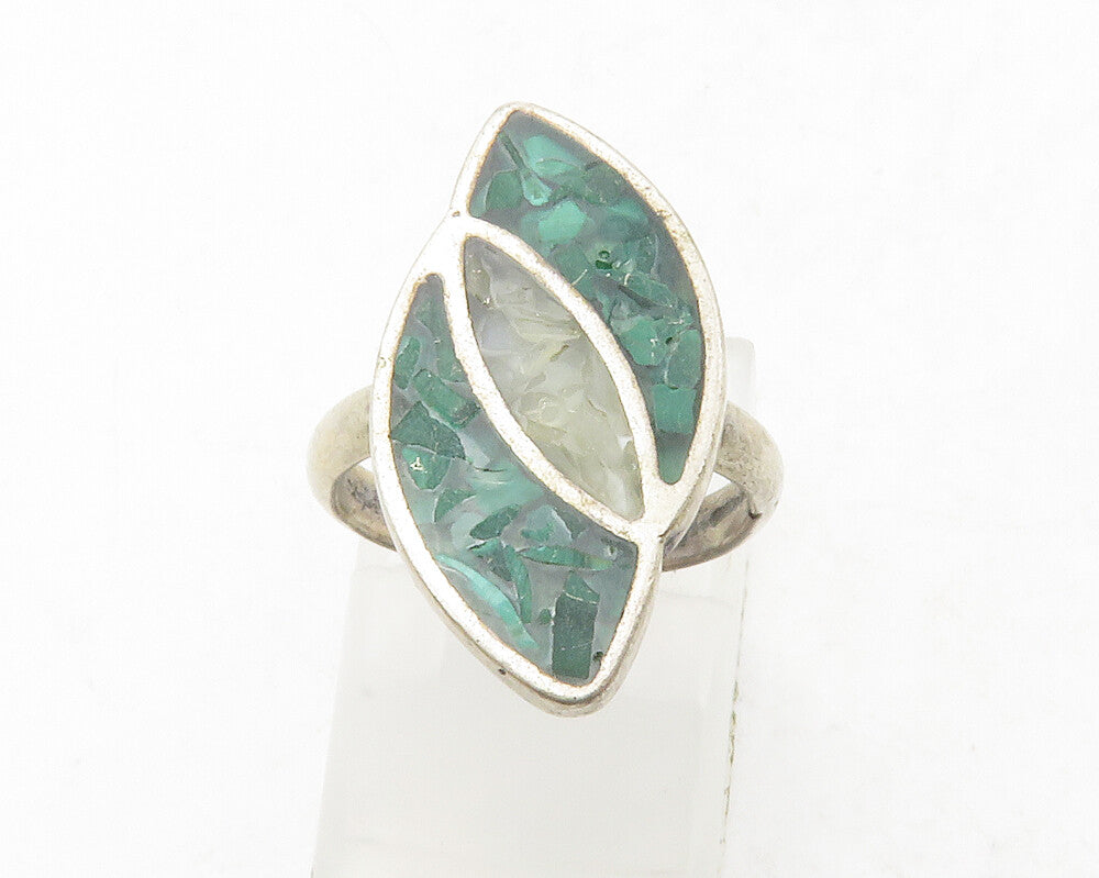 SOUTHWESTERN 925 Silver Vintage Crushed Turquoise Band Ring Sz 4 RG13507