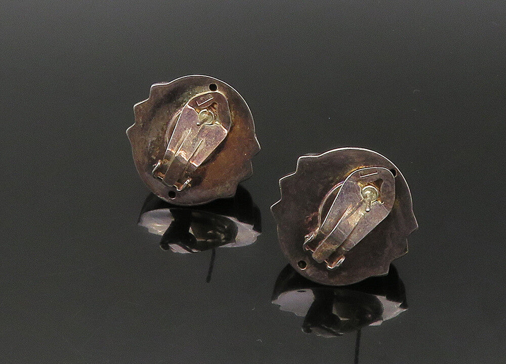 925 Sterling Silver  Vintage Dark Tone Hollow Non Pierce Earrings  EG10821
