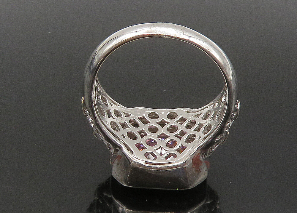 925 Silver  Vintage Pink Cubic Zirconia 2 Tone Cocktail Ring Sz 10  RG23089