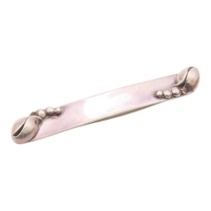 925 Sterling Silver  Vintage Floral Detail Smooth Bar 2 Prong Pin  TR2067