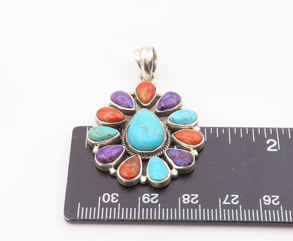 925 Sterling Silver Vintage Pendant Cabochon Gemstone Floral Cluster  PT26352