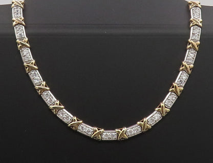925 Sterling Silver  Vintage Gold Plated X Link Inlay CZ Necklace  NE4170
