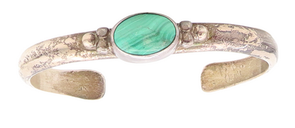 A. THOM NAVAJO 925 Sterling Silver Vintage Cabochon Cut Malachite Cuff BT3201