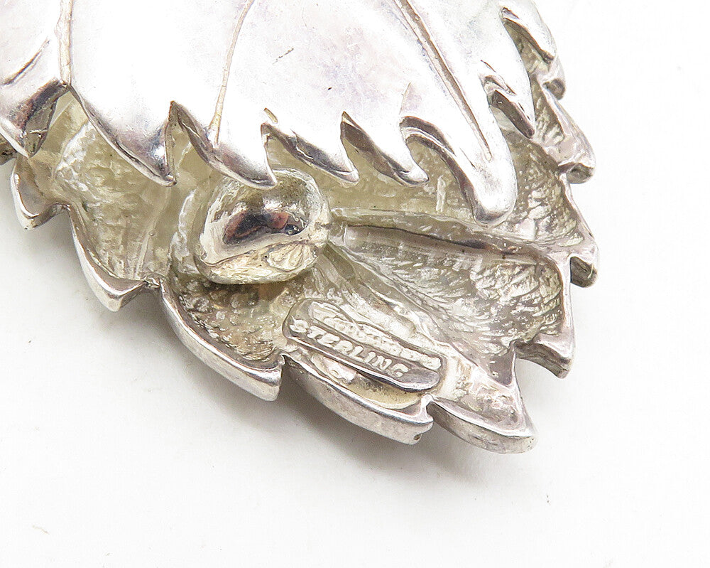 TERRY UNGER 925 Sterling Silver  Vintage Double Floral Leaf Pendant  PT7876