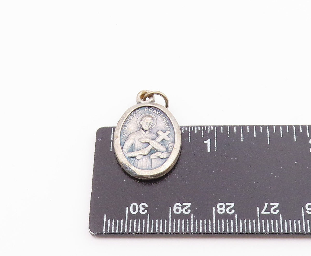 925 Sterling Silver  Vintage Saint Gerard Religious Figure Pendant  PT16304