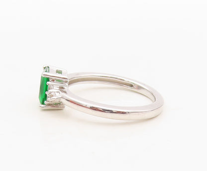 925 Sterling Silver Vintage Ring Rectangle Cut Green & White CZ  Sz 7 RG30515