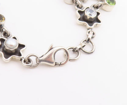 925 Sterling Silver Vintage Bracelet NICKY BUTLER Multi Gemstone Link  BT12231