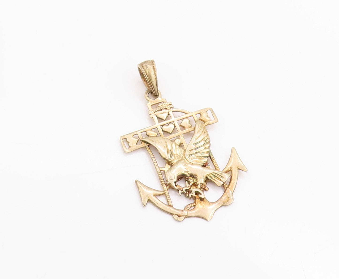 925 Sterling Silver Vintage Pendant Gold Plated Eagle Carrying Anchor  PT24338
